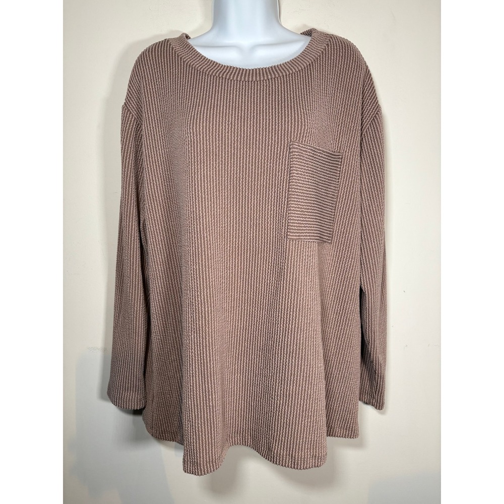 Entro Waffle Knit Pullover Mauve Brown Pocket Long Sleeve Top Lagenlook Medium